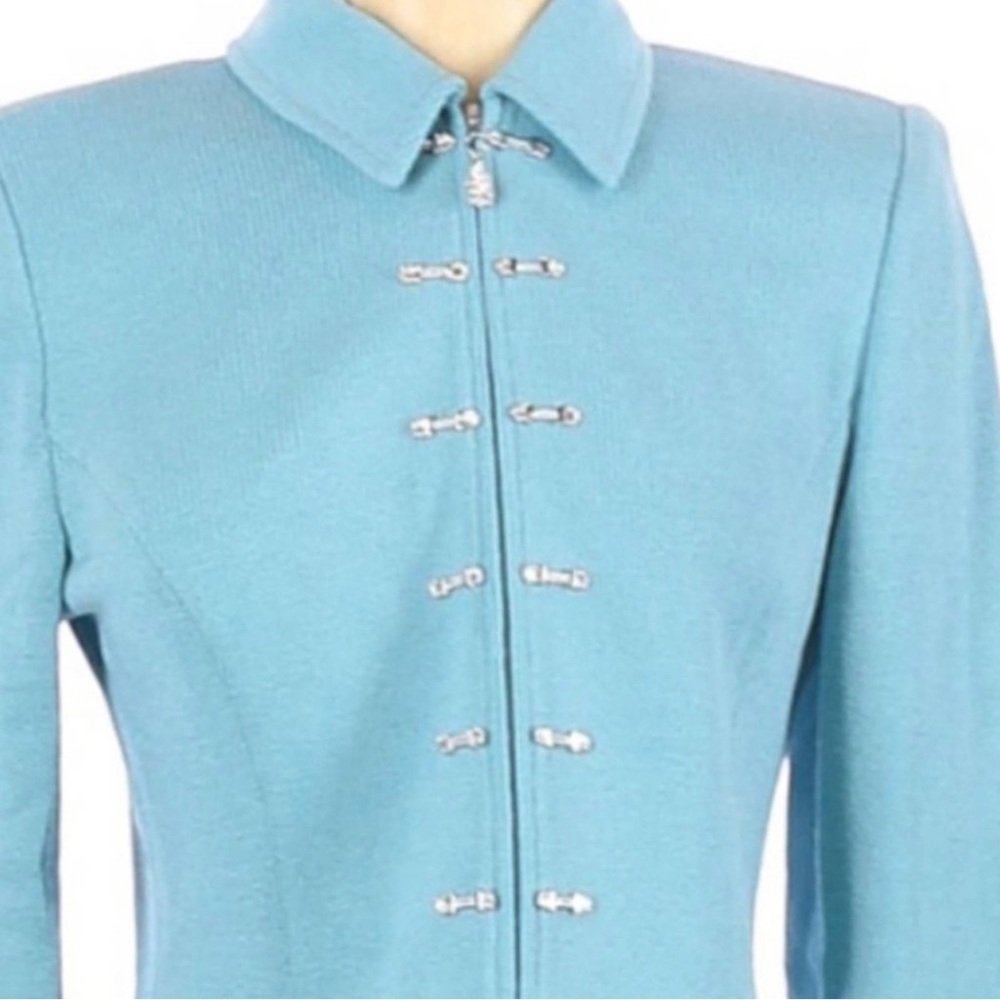ST. JOHN Evening by Marie Gray Silver Crystal Accented Blue Blazer Jacket - 4